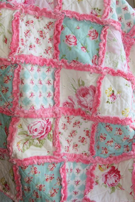 Shabby Chic Rag Quilt Baby Girl Rag Quilt Pink Blue Nursery | Etsy