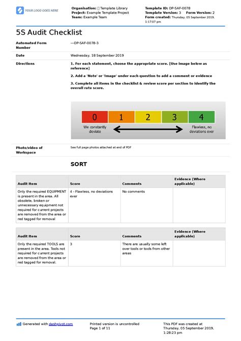 5s Audit Checklist Audit Inventory - Riset