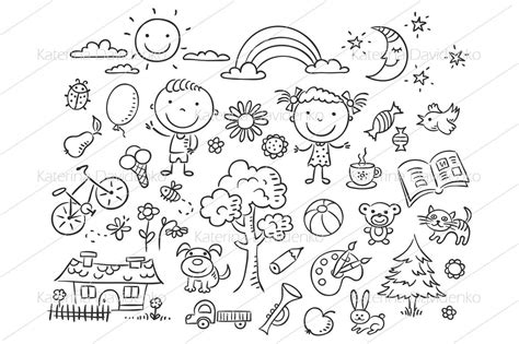 Kids Doodle Set By Optimistic Kids Art | TheHungryJPEG