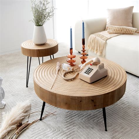 COZAYH 2-Piece Modern Farmhouse Living Room Coffee Table Set, Round ...