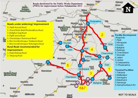 Map showing roads considered for upgradation and facility locations at ...