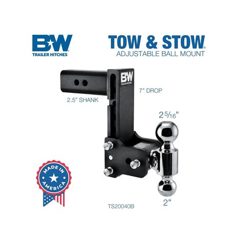 B&W Trailer Hitches Tow & Stow Adjustable Trailer Hitch Ball Mount ...