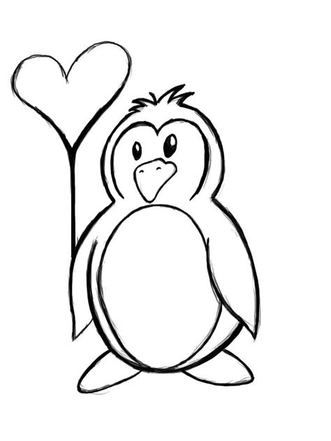 Cute Penguin Clip Art Black And White Sketch Coloring Page