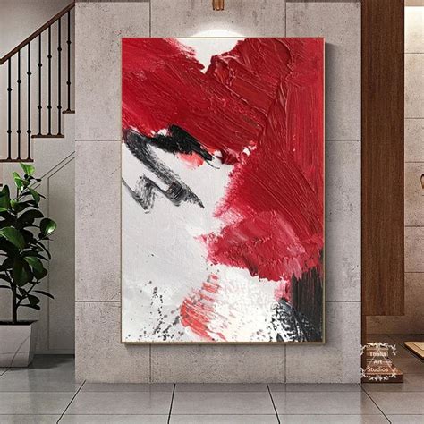 Large Red Abstract Painting White Abstract Wall Art Modern Red Texture ...