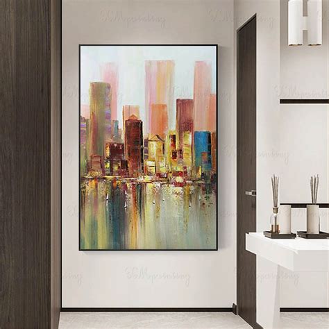 Hong Kong cityscape abstract painting canvas wall art picture | Etsy