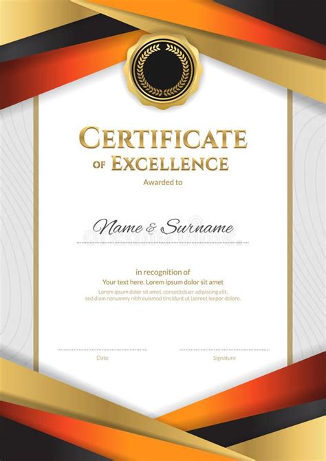 Portrait Luxury Certificate Template With Elegant Golden Border Stock ...