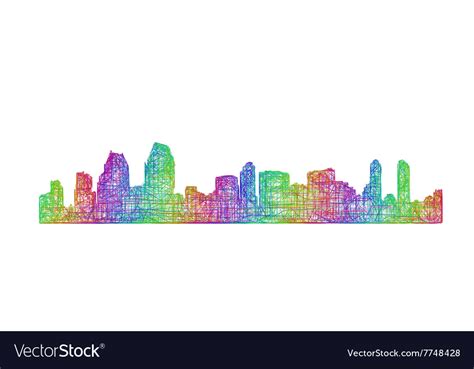 San diego skyline silhouette - multicolor line art