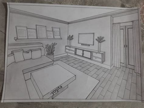 Living room in 2 point perspective | Room perspective drawing, Point ...