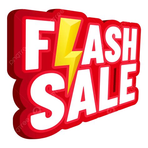 3d Red Flash Sale Label Or Logo With Yellow Lightning Vector, 3d Red ...