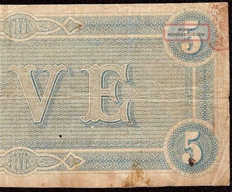 1864 $5 Dollar Bill Confederate States Currency Civil War Note Old ...