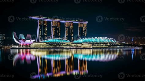 Night view of Marina Bay Sands. Generative AI 32977655 Stock Photo at ...