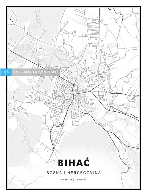 Bihać, Bosnia and Herzegovina, Modern Map Print Template in Various ...