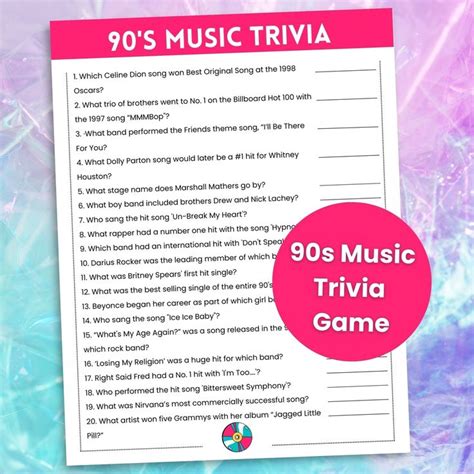 90s Music Trivia Game, 90s Theme Party Game, 90s Trivia, Trivia Game ...