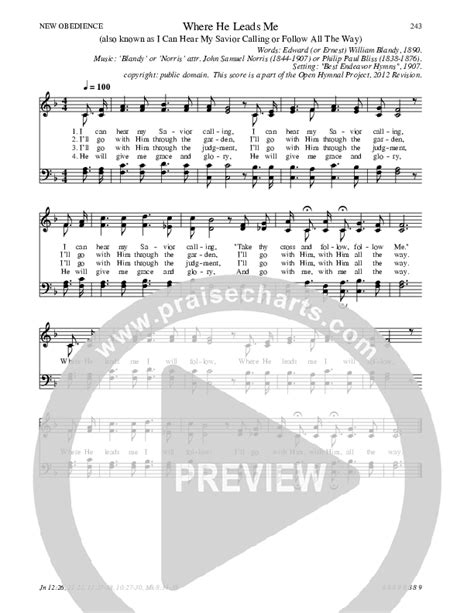 Where He Leads Me Hymn Sheet (Traditional Hymn) - PraiseCharts