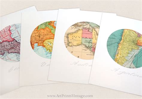 4 Personalized Map Art Wall Decor Prints - Circle Custom Map Decor ...