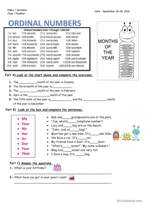 Free Downloadable Ordinal Numbers English Worksheets For Atividades ...