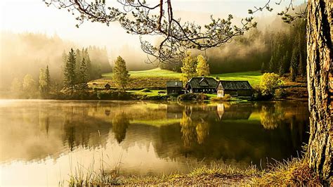 HD wallpaper: Country House, Lake, morning, quiet, beautiful scenery ...