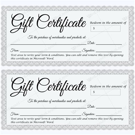 Beautiful formal gift certificate template in silver. #giftcertificate ...