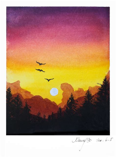 How to draw a sunset landscape step by step tutorial for beginner easy DIY