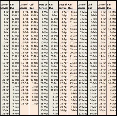 Cattle Gestation Calendar