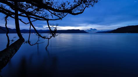 Dark blue dusk over the lake wallpaper - Nature wallpapers - #38219