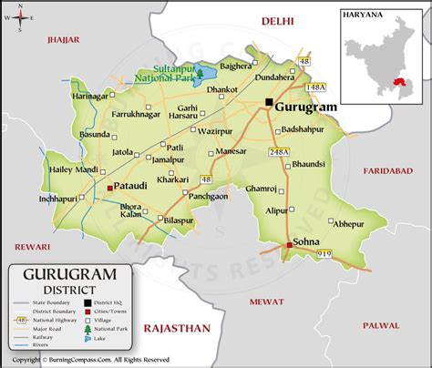 Gurugram District Map, Gurgaon District Map, Haryana, India