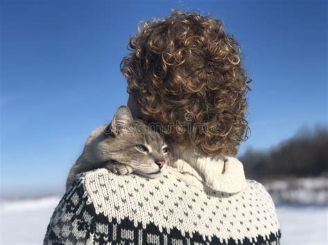 Hugs of Pet Owner on the Shoulder Stock Photo - Image of curlyhaired ...