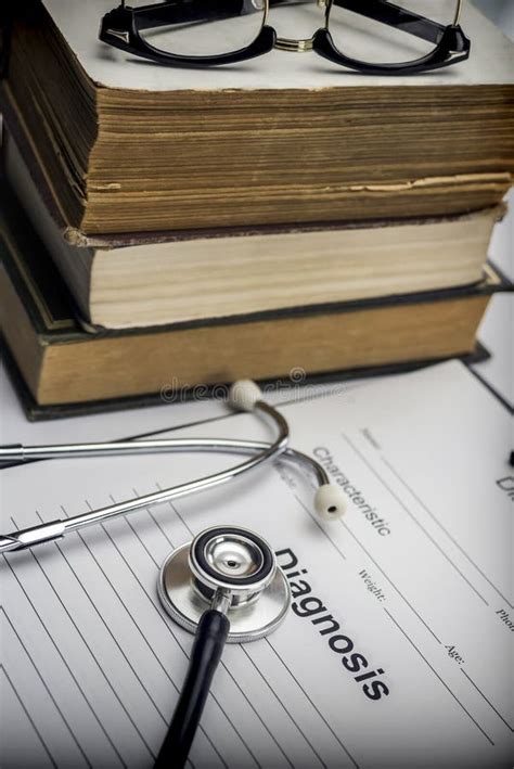 Medicine Books Next To Syringes Vintage And Stethoscope Stock Photo ...