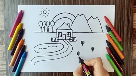 Indian Village Scenery Drawing For Kids