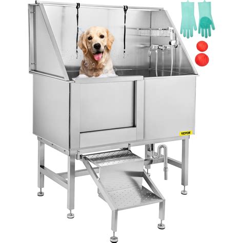 VEVOR 50 Inch Dog Grooming Tub, Professional Stainless Steel Pet Dog ...