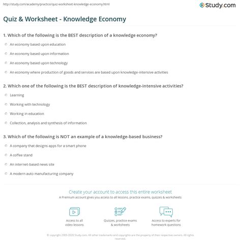 Quiz & Worksheet - Knowledge Economy | Study.com