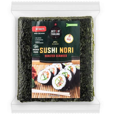 Best of Thailand Organic Sushi Nori Seaweed Sheets 50 Full Nori Sheets ...