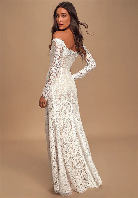 Romance Dreamer White Lace Off-the-Shoulder Maxi Dress Sheath Wedding ...