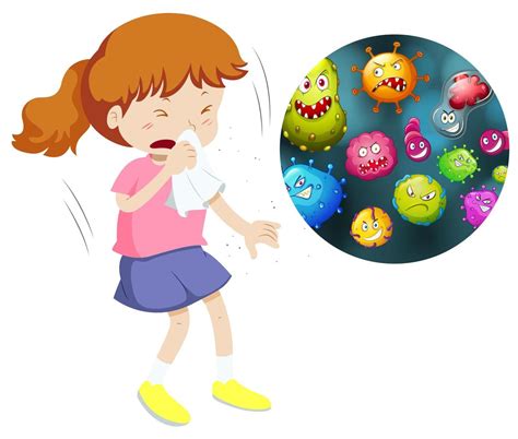 Girl sneeze and cough from having germs 1164689 Vector Art at Vecteezy