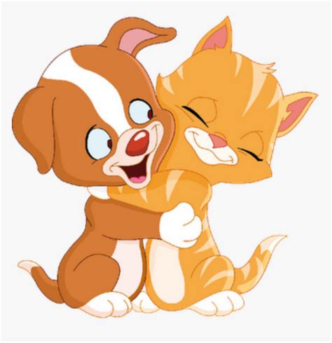 Cute Cats, Dogs Animation - Cat And Dog Hugging Cartoon, HD Png ...