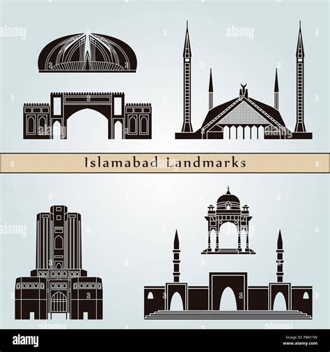 Islamabad landmarks and monuments isolated on blue background in ...