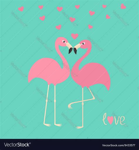 Pink flamingo couple and hearts exotic tropical Vector Image