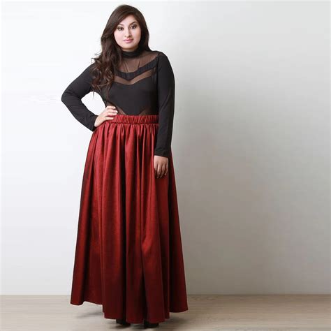 Wine Red Long Skirt Elastic Waist A Line Floor Length Maxi Skirt Plus ...