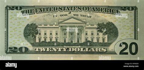 Close-up of the reverse side of a twenty dollar bill, United States of ...