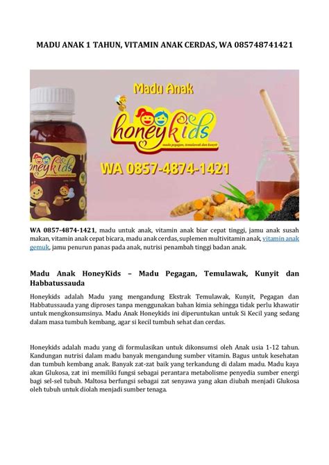 Wa 085748741421, madu anak 1 tahun, vitamin anak cerdas