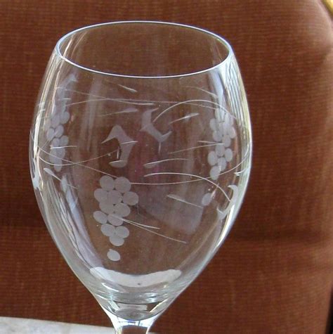 Vintage Wine Glass Glasses Etched Crystal Grape Leaf Stems Two | Etsy