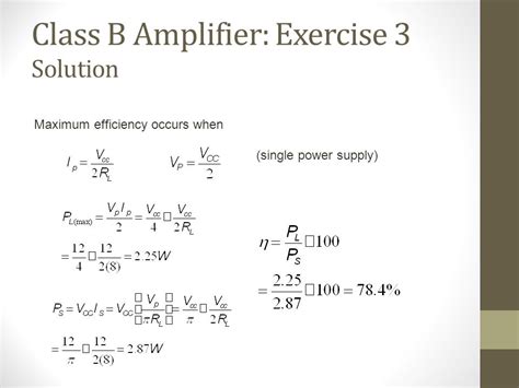 Ab class amplifier efficiency equation