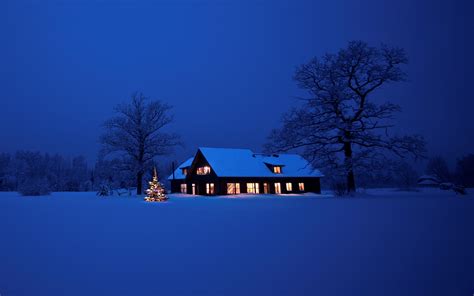 Photo Christmas Winter Nature Snow night time Houses 3840x2400