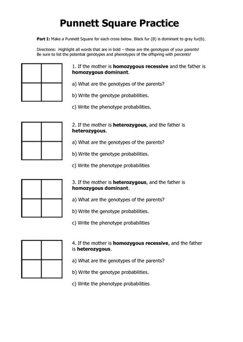 Genetic Practice Problems Punnett Squares