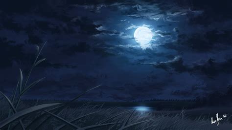 Full moon painting, night, Moon, moonlight, lake HD wallpaper ...