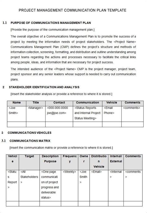 Project Management Communication Plan Template - 5 Free Word, Pdf ...