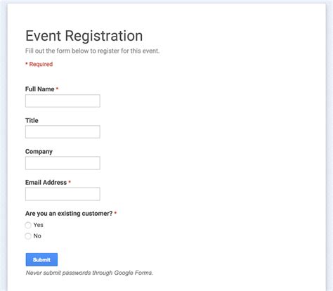 Event registration Google form Event Registration, Existing Customer ...