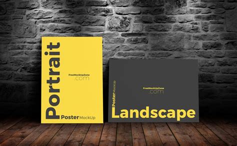 Free-Landscape-&-Portrait-Poster-MockUp - Free Mockup ZoneFree Mockup Zone