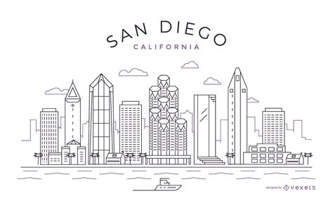 San Diego Stroke Skyline Vector Download