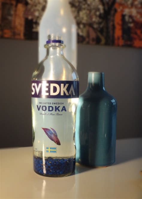 Blue Glass Svedka Vodka Bottle Betta Fish Tank Aquarium